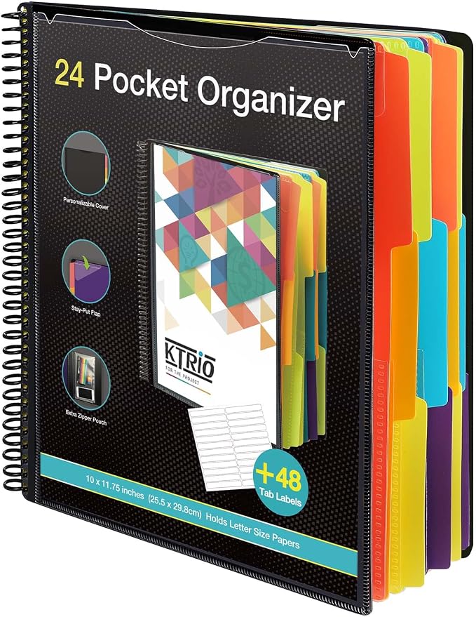KTRIO 24 Pocket Project Organizer, Letter Size Spiral Binder, Letter Size Fit by KTRIO