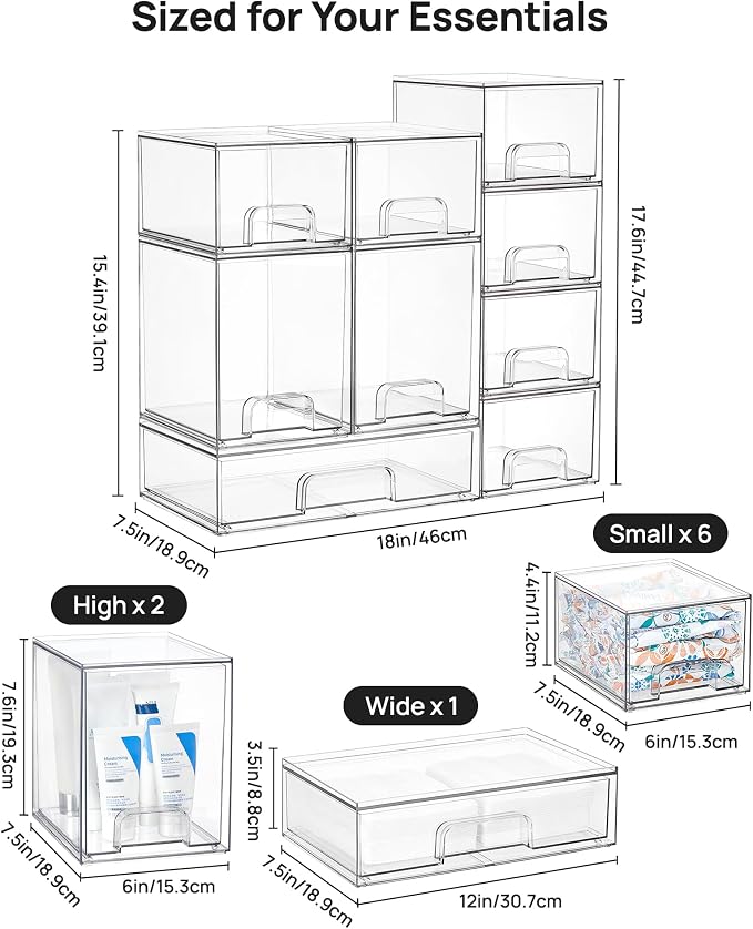 Vtopmart Stackable Storage Drawers Set of 9, Beauty Supplies Storage, Pantry - Image 3