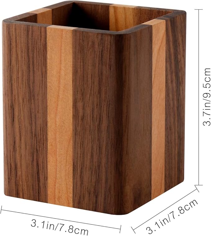 Walnut Pencil Holder Wood Pen Holder For Desk Pen Cup Organizer Ofiice Pencil Stand Simple(Cherry center walnut side)-DeskLoop Office