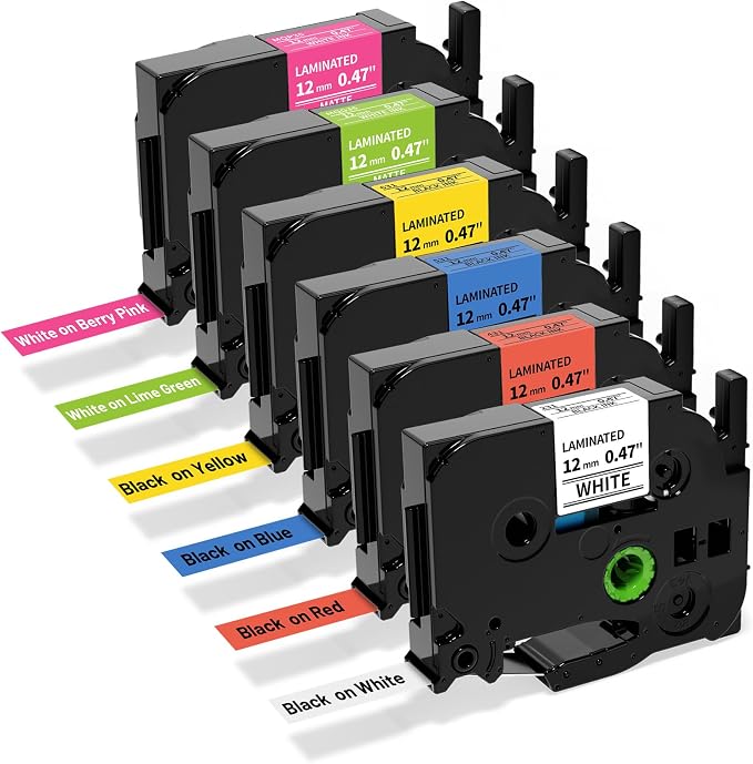 Suminey 6 Pack Replacement for Brother Label Maker Machine TZe 12mm 0.47 Ribbon by Suminey