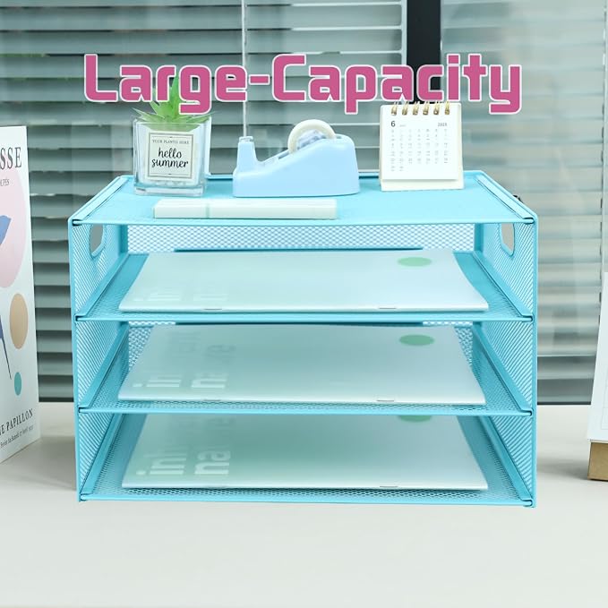 3 Tier Lettrer Tray Organizer, Metal Mesh Desk File Organizer - Image 6