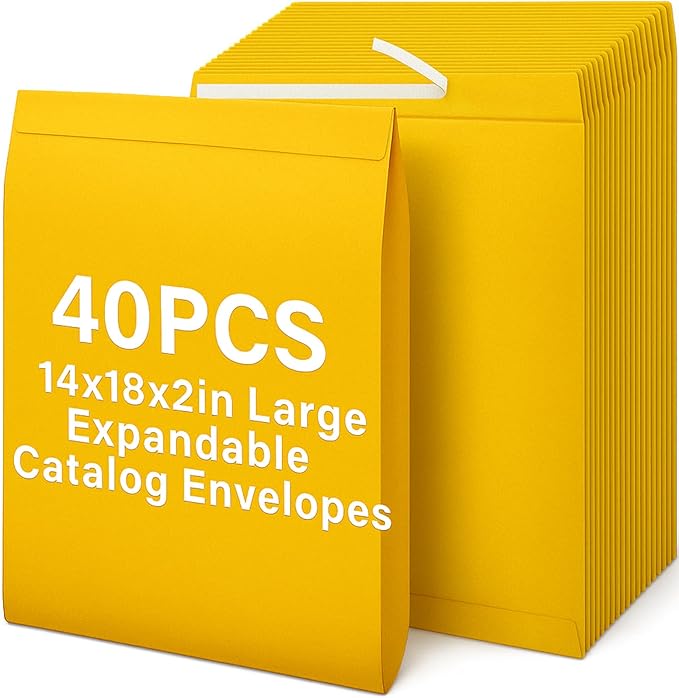 40 Pcs 14 x 18 x 2 Inch Large Expandable Catalog Envelopes Manilla Kraft Peel and Seal Envelopes Light Large Mailing for Office Home Documents Magazines Photos Storage Organizing-DeskLoop Office