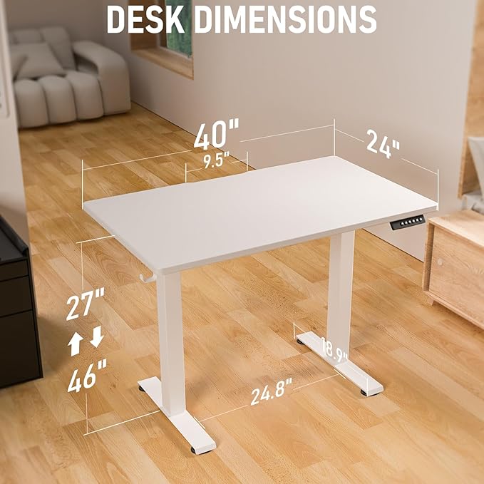 40 * 24 Electric Standing Desk, Adjustable Height Sit Stand Up Desk, Motorized Home Office Computer Gaming Workstation Desk-DeskLoop Office