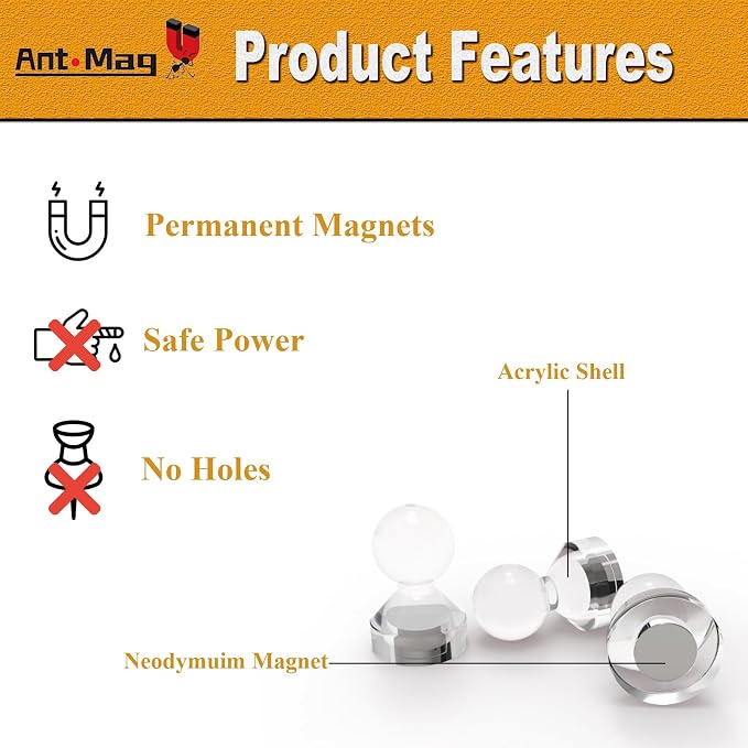 Ant Mag Magnetic Push Pins, 10 Pack Strong Whiteboard Magnets - Image 4