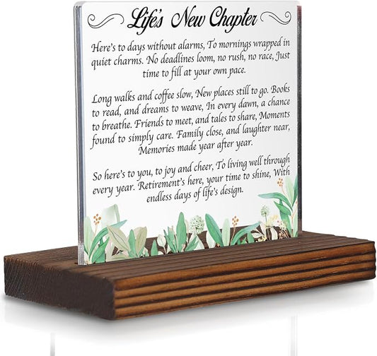 Life’s New Chapter Retirement Acrylic Desk Sign by Pariveca