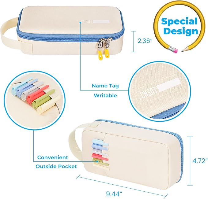 ECHSRT Big Pencil Case, Aesthetic Portable Zipper Pencil Bag with Hidden Pocket, Special Pouch for Men Women Adults, Stationery Organizer Pen Cases for Office Travel,Beige-DeskLoop Office