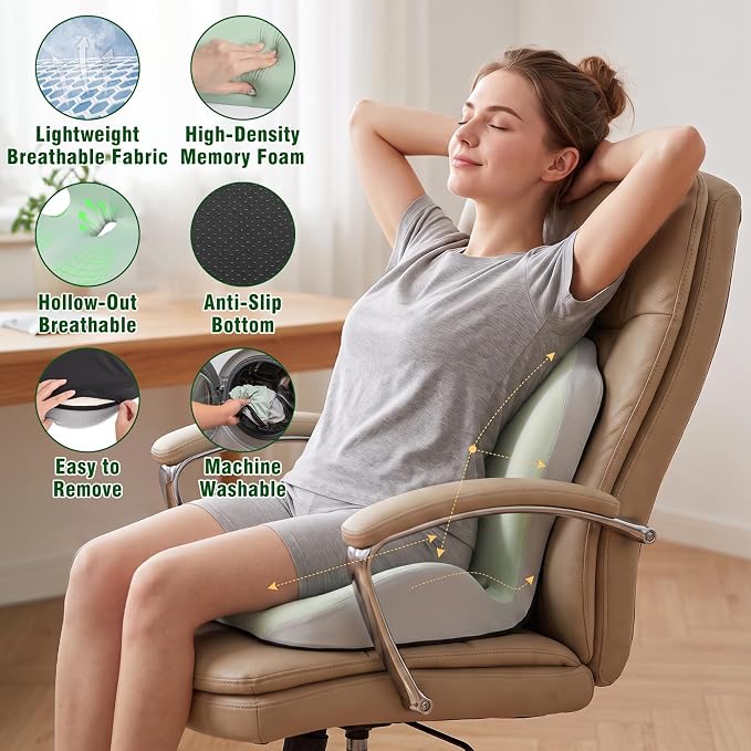 Car Seat Cushion with Lumbar Support Pillow, Memory Foam Office Chair Cushion - Image 6