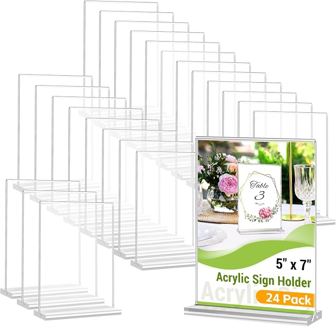 Dynta 24 Pack Acrylic Sign Holder 5x7 Inches Double Sided Picture Frame T Shape by Dynta