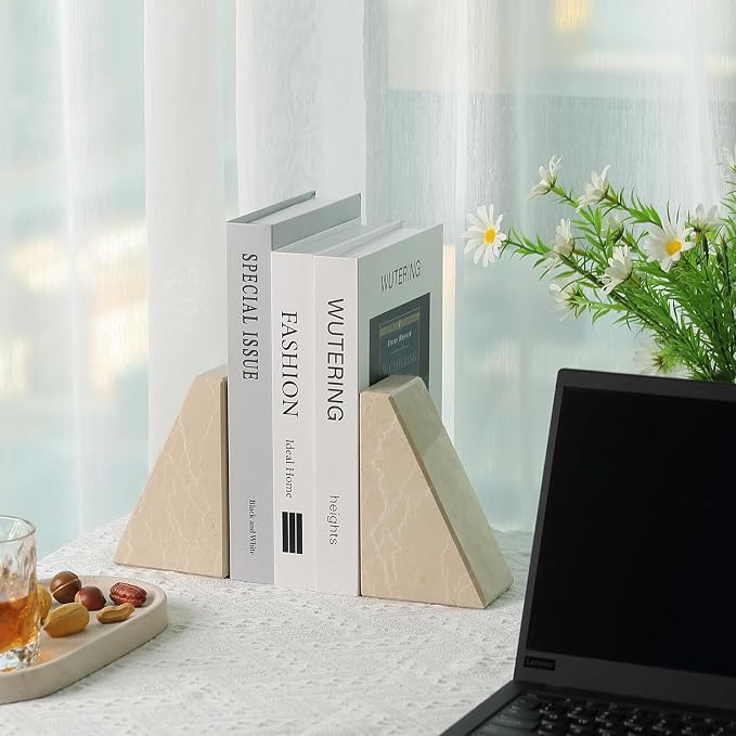 Marble Bookends for Heavy Books, Decorative Book Ends for Shelves, Durable and - Image 6