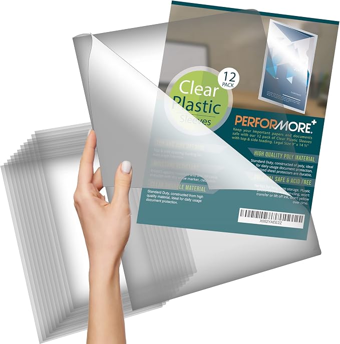 Performore 12 Pack of Clear Project Pocket Sleeves, Files and Papers by RingBinder