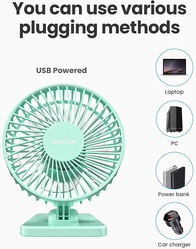 Gaiatop USB Desk Fan, Small But Powerful, Personal Portable Quiet 3 Speeds - Image 6