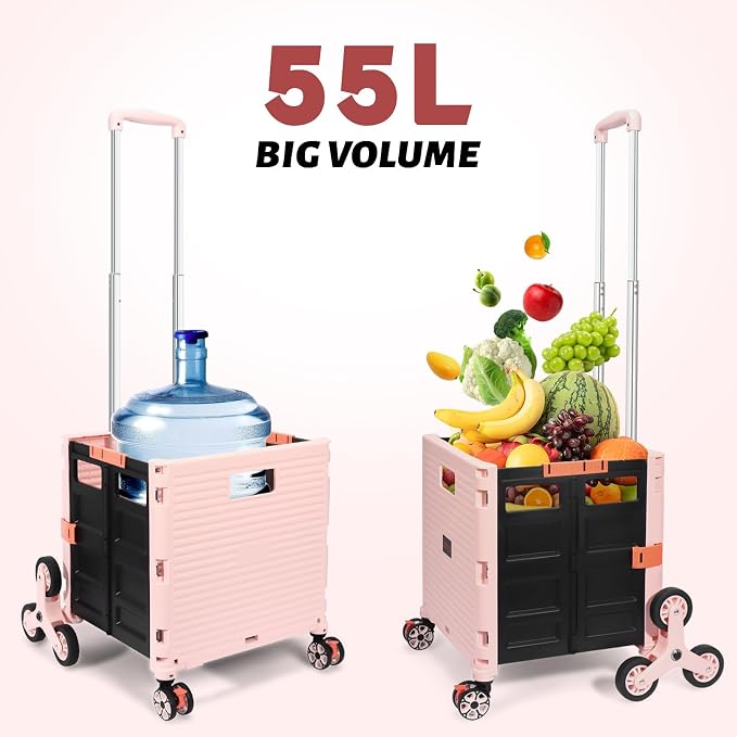 FELICON SELORSS Folding Utility Climber Cart Portable Rolling Crate-Pink | - Image 7