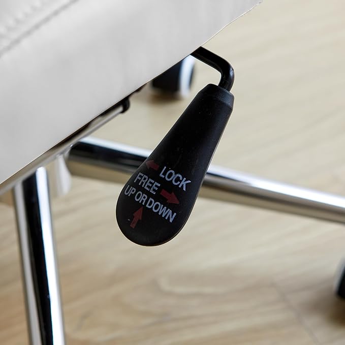 Livinia Modern Executive Office Chair with Patterned Back Design, Chrome & Leather Swivel Chair with High Back, Adjustable Height, Removable Armrests, and Wheels for Home Office (White(Chrome))-DeskLoop Office