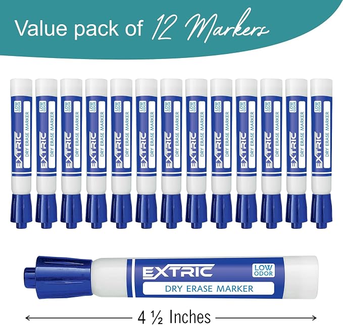 EXTRIC Blue Dry Erase Markers 12 PK Whiteboard Marker Chisel Tip Low Odor - Image 4