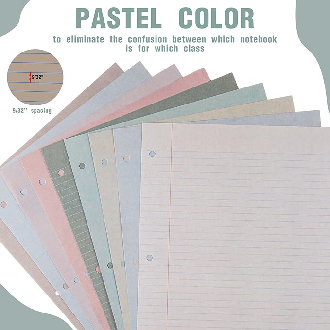 PerKoop 400 Sheets Colored Loose Leaf Paper 8.5" x 11" college ruled Lined 3 Hole Punched notebook Filler Paper for 3 Ring Binders Office School Supplies (Morandi Colors)-DeskLoop Office
