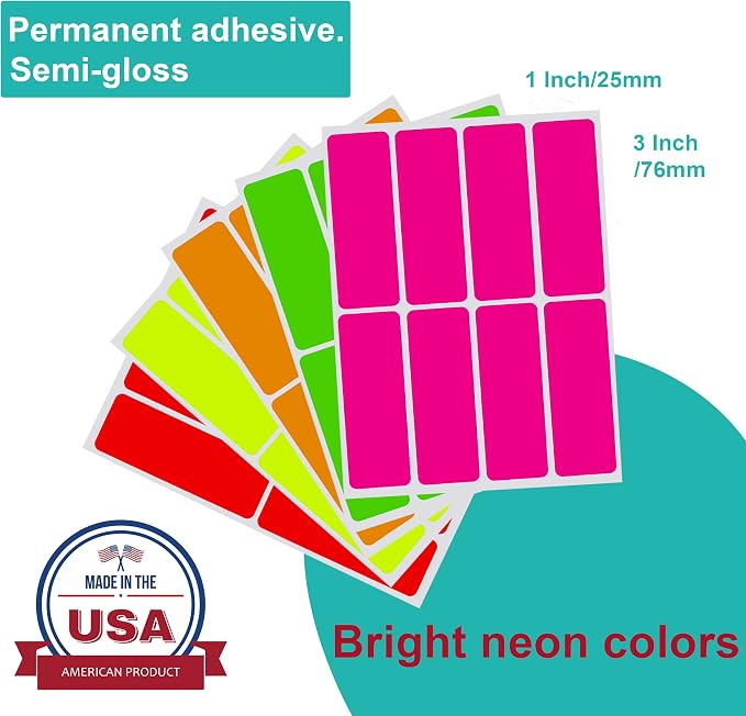Royal Green Color Coding Labels neon 3 inch x 1 inch Rectangular Stickers in - Image 2