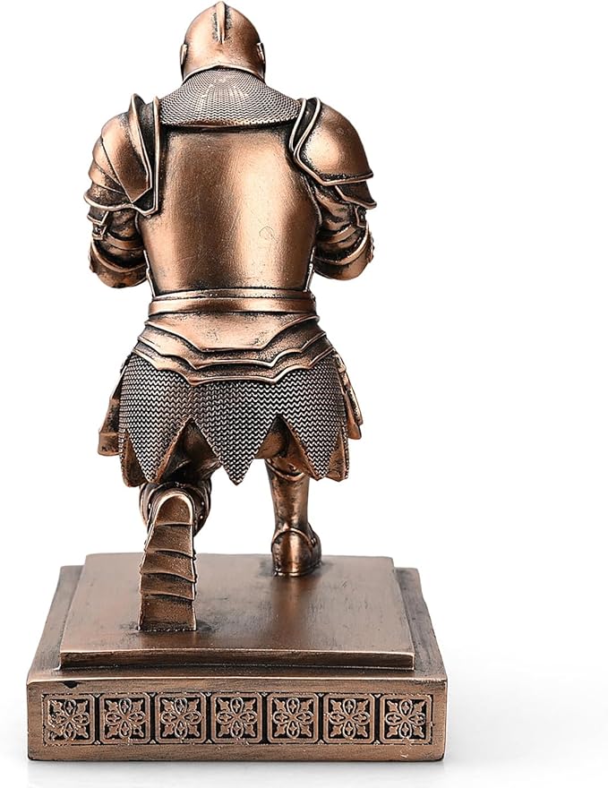 Medieval Armored Warrior Knight Pen Holder Desk Organizers and Accessories Resin Pencil Holder Paperweight as Gift with a Cool Letter Opener for Desk (Copper)-DeskLoop Office