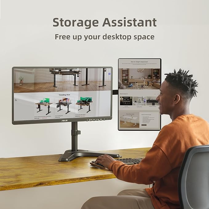 Claiks Dual Monitor Mount, Ergonomic Adjustable Monitor Arm for Max 32 inch Screens, Adjustable Computer Monitor Stand up to 40 lbs, VESA Mounting Holes 75&100mm, Black-DeskLoop Office