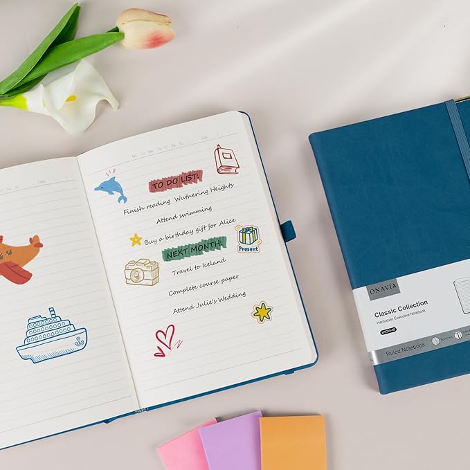 A5 Lined Journal Notebook - 100 GSM Thick Paper, Hardcover Journaling Notebook for Writing, Work, Travel, College Ruled Journal for Women Men, PU Leather Note Book, 5.5”x8.3”- Night Sky Blue-DeskLoop Office