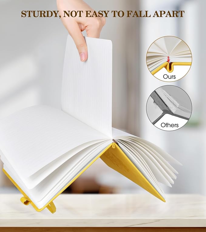 Lined Journal Notebook for Women, A5 Yellow Hardcover Leather Journals for - Image 2