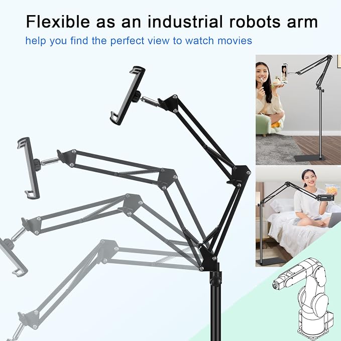Tablet Floor Stand with 6LB Weight, Overhead Bed phone Stand Angle Height - Image 4