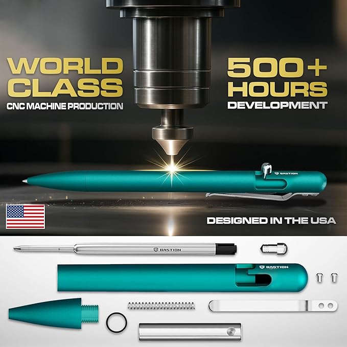 BASTION Luxury Slim Bolt Action Pen, Lightweight Aluminum EDC Pen with Fine Tip, Professional Ballpoint Pen for School and Work - Seafoam-DeskLoop Office