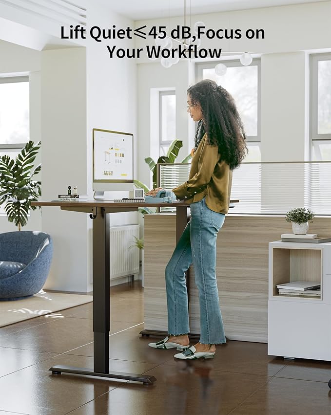 FEZIBO One-Piece Standing Desk Adjustable Height Stand up Home Office Desk, 48x24 Inch Electric Standing Computer Desk, with 4 Memory Presets, Fixable casters, Black Walnut-DeskLoop Office