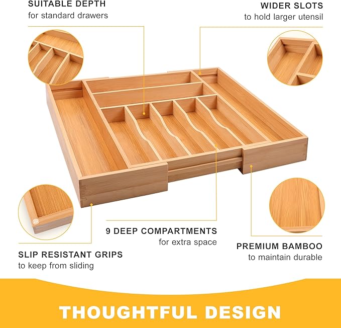 oridom Large Premium Bamboo Silverware Organizer - Image 5