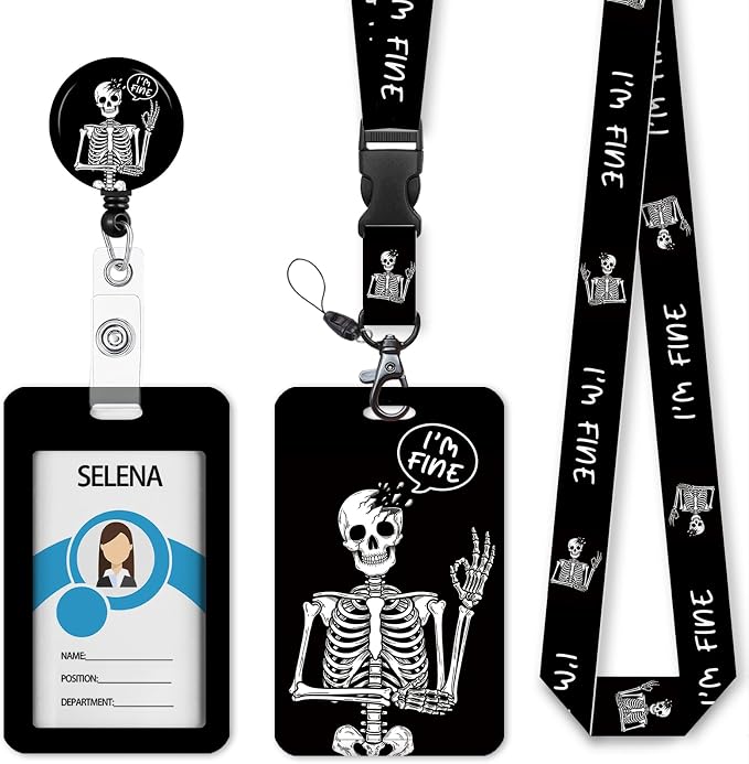 Skull Skeleton Badge Holder Retractable Lanyard, Lanyards by Mcapirivo