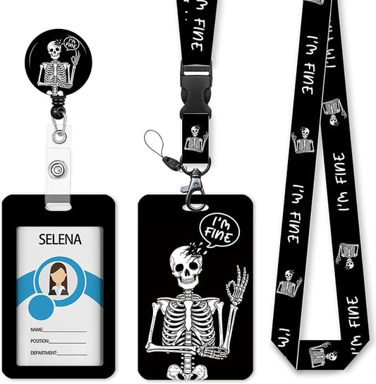 Skull Skeleton Badge Holder Retractable Lanyard, Lanyards by Mcapirivo