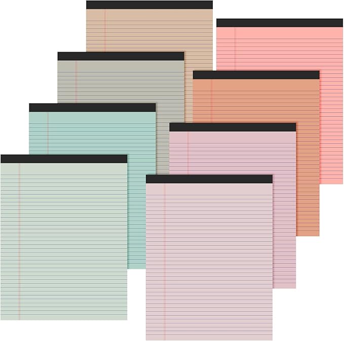 Fuutreo 8 Pcs 8.5'' x 11'' Colored Legal Pad Writing Pads Narrow Ruled 50 Sheets Per Notepad Perforated Writing Notepad Office Supplies for College Office Business (Bohemian Color)-DeskLoop Office