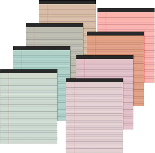 Fuutreo 8 Pcs 8.5'' x 11'' Colored Legal Pad Writing Pads Narrow Ruled 50 Sheets Per Notepad Perforated Writing Notepad Office Supplies for College Office Business (Bohemian Color)-DeskLoop Office