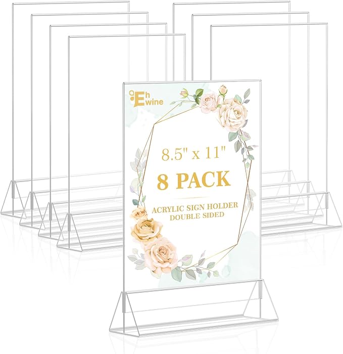 EHWINE 8 Pack Acrylic Sign Holder 8.5 x 11, Double Sided Clear Picture Frame by EHWINE