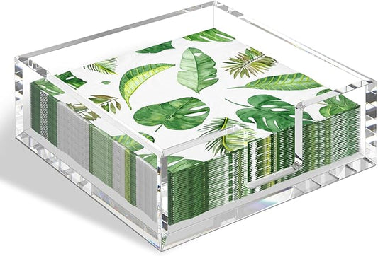 HIIMIEI Acrylic Napkin Holder for Table: Square Cocktail Napkin Dispenser, Flat Guest Towel Holder Tray, Disposable Hand Towel for Bathroom, Kitchen, Bar, Dinner, Party（Clear）-DeskLoop Office