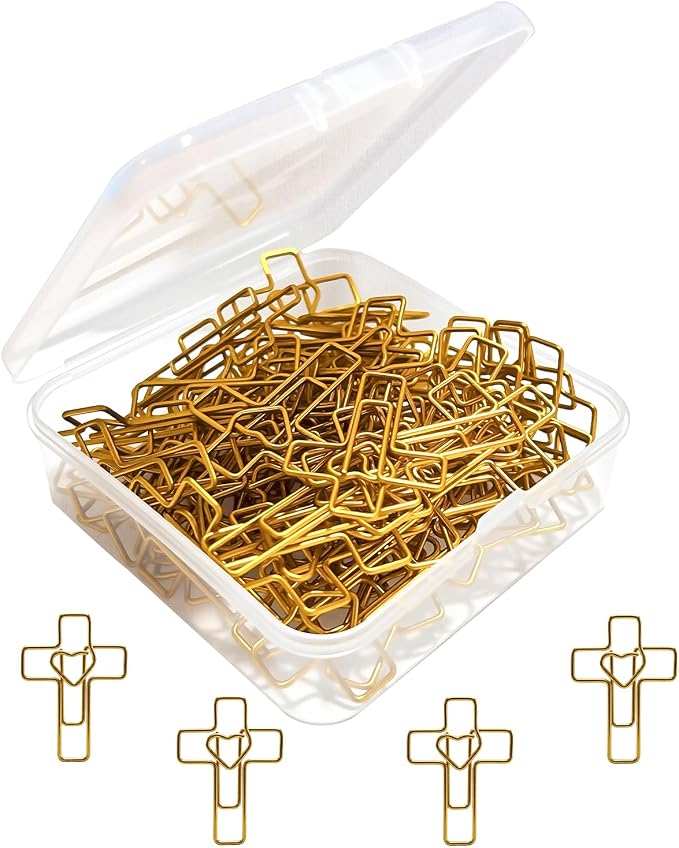 60PCS Gold Cross Paper Clips Heart Design by MORNLIGHT