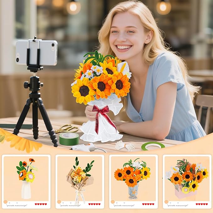 500 PCS Pipe Cleaners Craft Kit for Flower Making Sunflower DIY Material Bundle with 20 Stems, 100 Stamens, Ribbon, Tulle, Glue Sticks & Step-by-Step Guide Vibrant Colors, Non Shedding, FadeResistant-DeskLoop Office