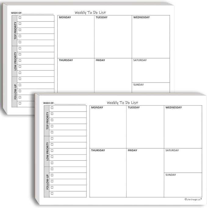 Weekly TO DO List Notepads Task Pad Planner w/Daily Checklist, Priority ToDo & by LifeCharge