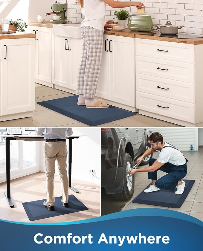 Ophanie Kitchen Mats for Floor, 3/4 inch Thick, Anti Fatigue Cushioned Mat, Kitchen Rugs, Waterproof, Comfort Ergonomic Standing Mat for Office, Home, Sink, 20x32 Blue Non-Slip Ridged Bottom-DeskLoop Office