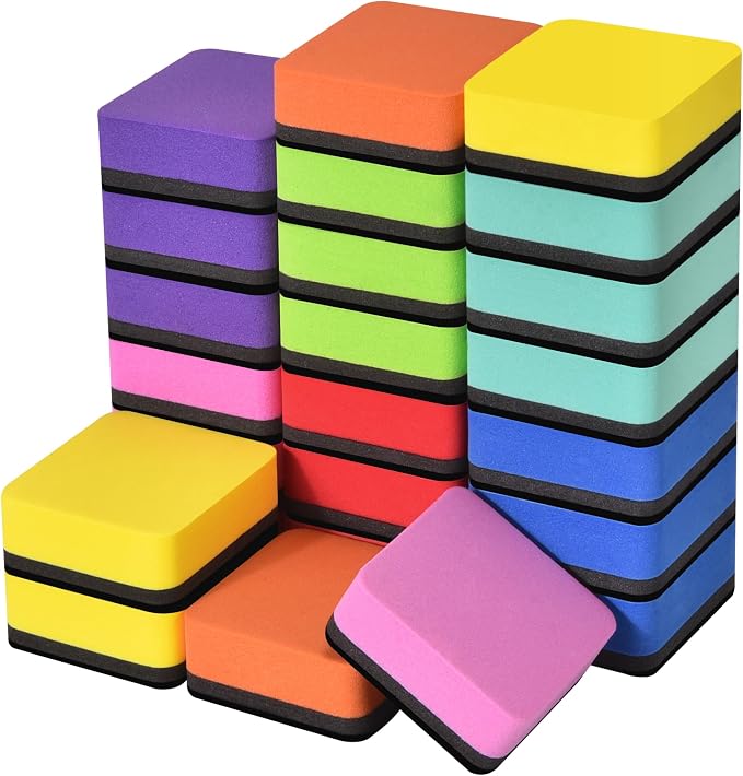 24 Pack Square Magnetic Whiteboard Erasers, Mini Dry Erase Board Erasers by Dyshri