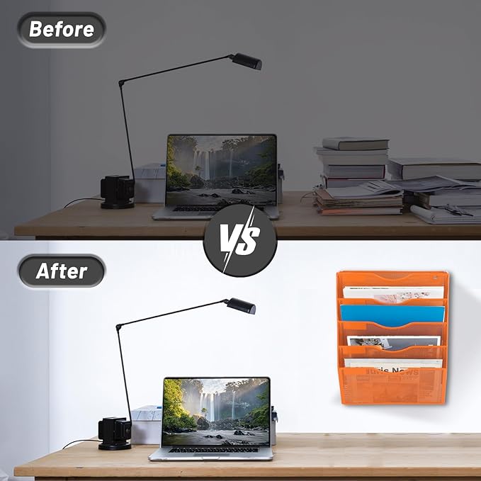 EASEPRES 5 Pocket Mesh Hanging Wall File Organizer, Wall Mounted Mail Paper Document Folder Holder, Clipboard Storage Organization Magazine Rack with Nametag Label for Office Home School, Orange-DeskLoop Office