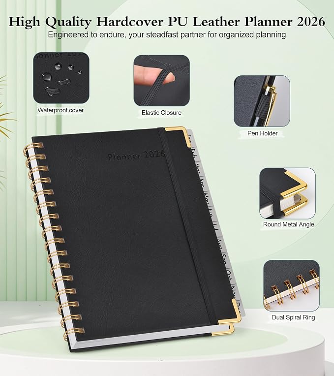 2026 Planner, Hardcover Leather Weekly and Monthly Planner, January 2026 - Image 4