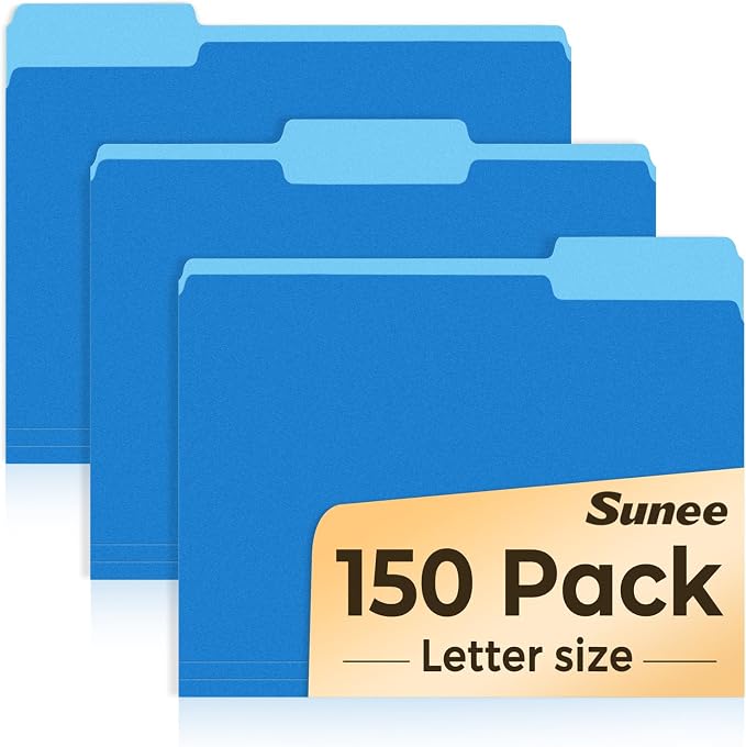SUNEE File Folders, 150 Pack Manilla Folders 8.5 x 11, Colored File Folders by SUNEE