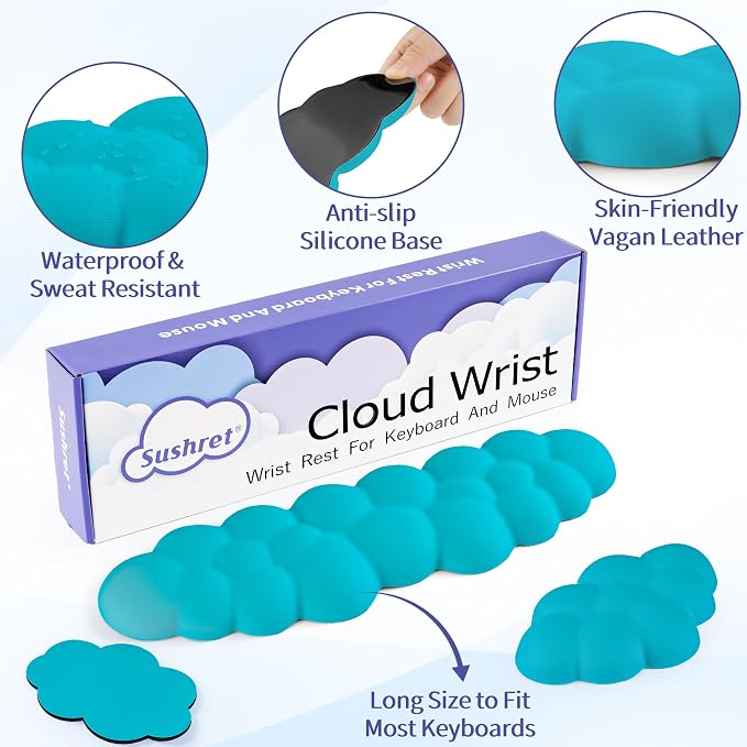 Sushret Cloud Wrist Rest Keyboard, Cloud Keyboard Wrist Pad Set - Image 5