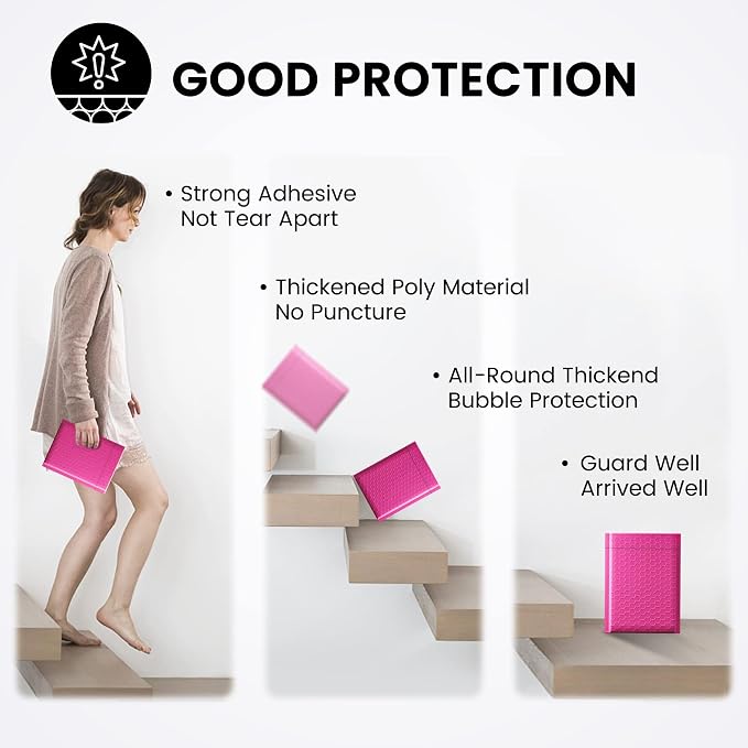 Fuxury Bubble Mailers 6x10" 600 Pack Pink Thick Padded Envelopes Usable Size - Image 6