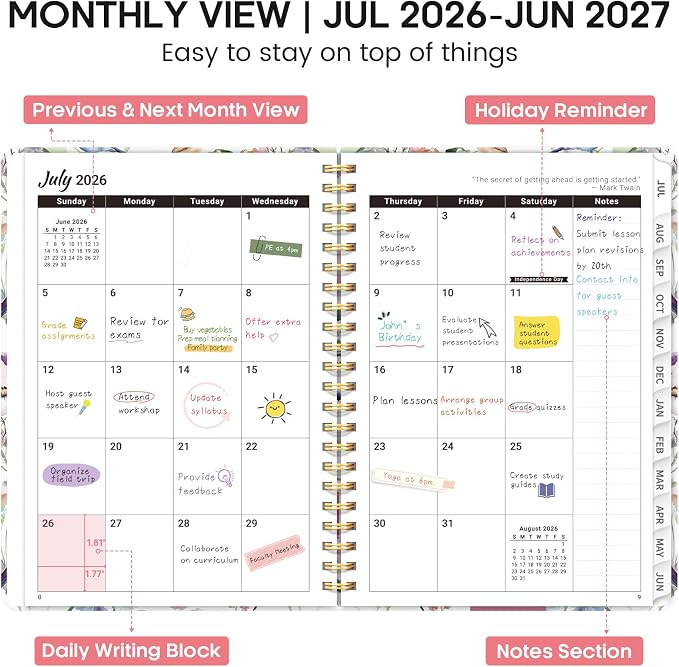 Academic Planner 2026-2027, Weekly and Monthly Calendar Book, July 2026 – June - Image 2