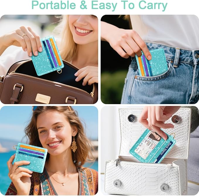 Slim Credit Card Holder Glitter Leather Small Wallet Women Thin Cards Holders - Image 6