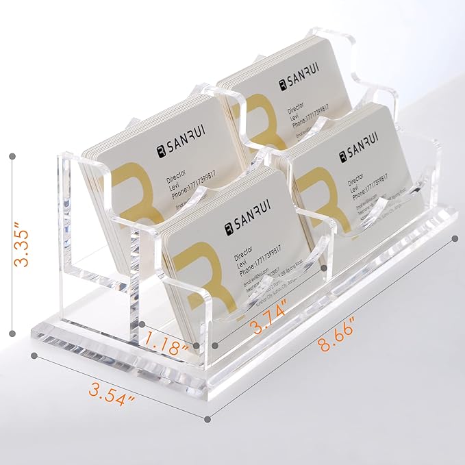 SANRUI Clear Horizontal Business Card Holder Stand for Desk, Acrylic Desktop Display Name Cards Holders Organizer Storage Rack,for Exhibition, Home , Office ,2 Tier 4 Pocket, 240 Card Capacity-DeskLoop Office