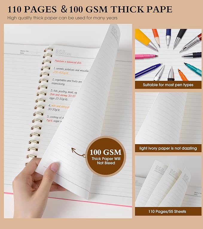 Spiral Notebook Journal 8.5” x 11”, A4 Large Pink Notebooks for Women Men, College Ruled Lined Journal, 100 GSM Paper, Plastic Hardcover Spiral Bound Journals for Work School Note Taking Business-DeskLoop Office