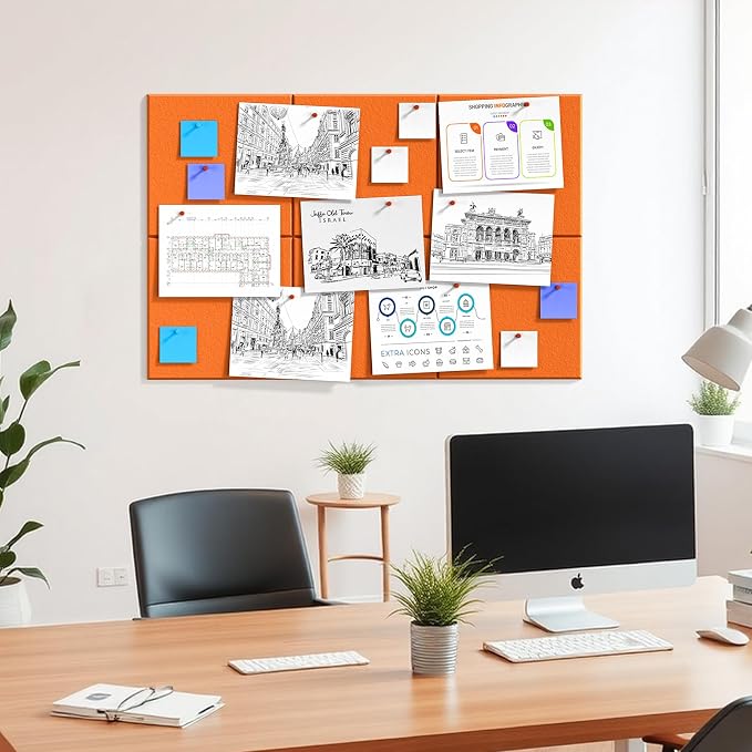 MaxGear Felt Bulletin Board 36" x 24", 6 Pack 11.8" x 11.8" Wall Panels - Image 8