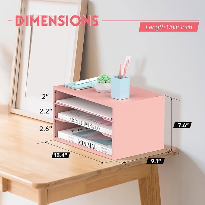 SUPEASY Wood Desk Organizer, 3 Tier Paper File Organizer - Image 3